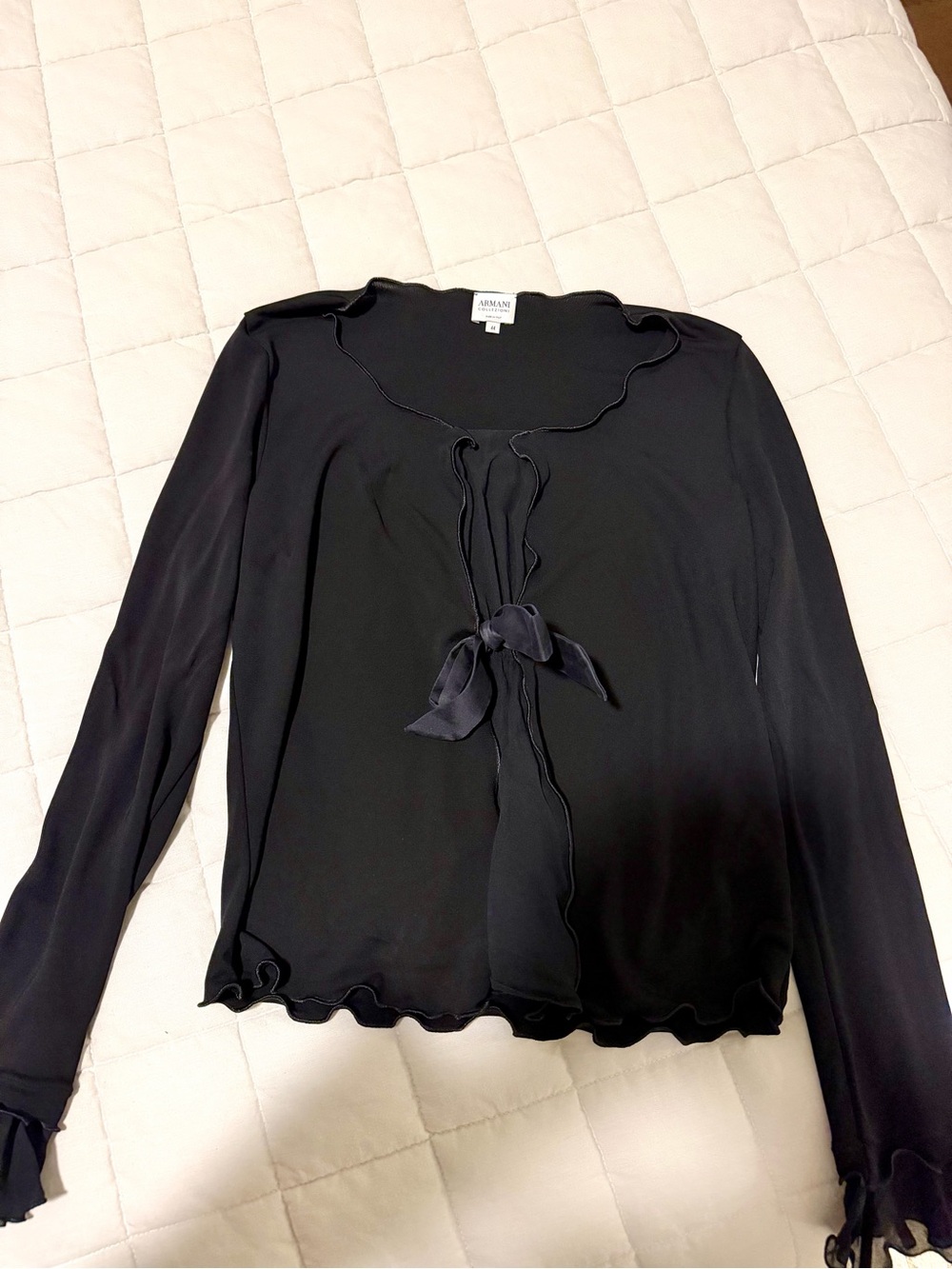 Armani Collezioni Black Long-Sleeve Tie-Front Blouse